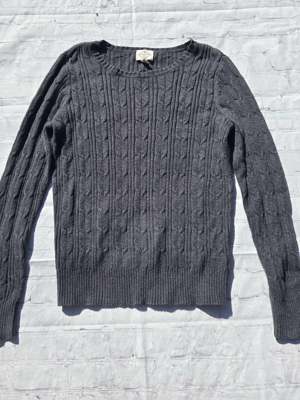 St. John’s Bay Gray Cable-Knit Pullover Sweater Cotton Nylon Preppy Academia M